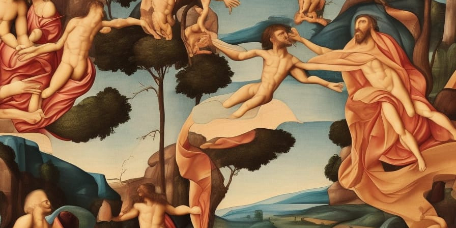 "The Creation of Adam" with AI by an AI art generator 